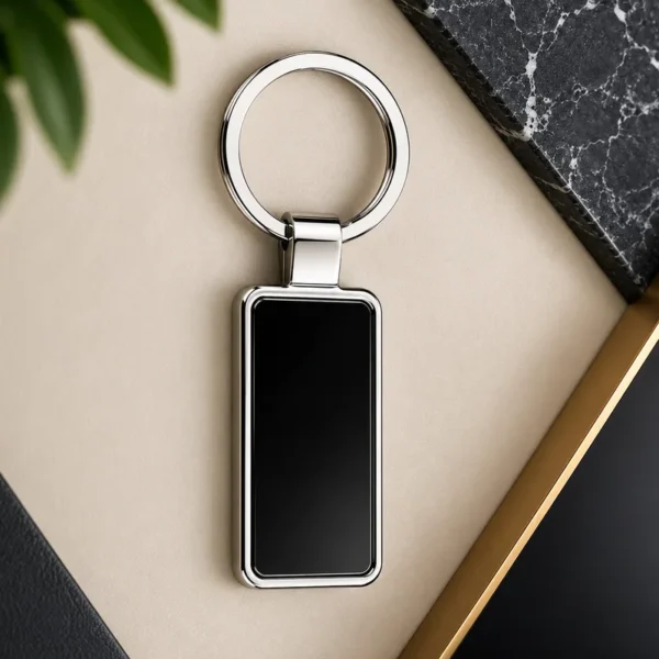 Classic Silver Border Rectangle Metal Keychain – Custom Laser Name & Logo Engraving | GullStore Pakistan