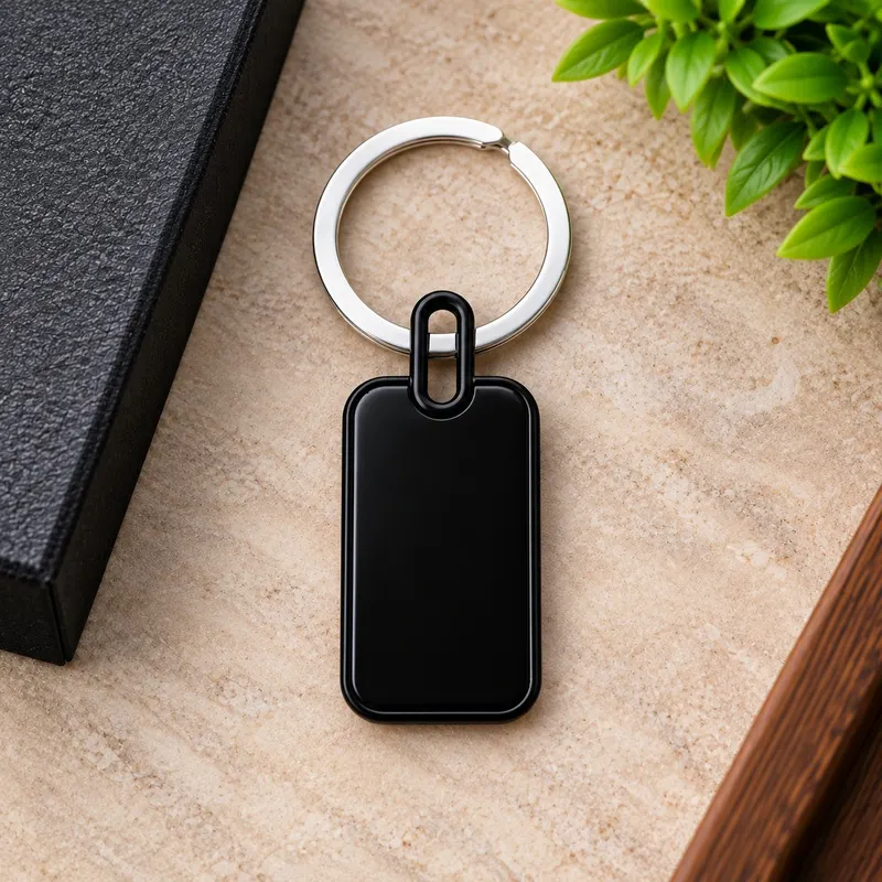 Executive Rectangular Black Metallic Keyring with Oval Cut Link – Custom Laser Engraving | GullStore Pakistan