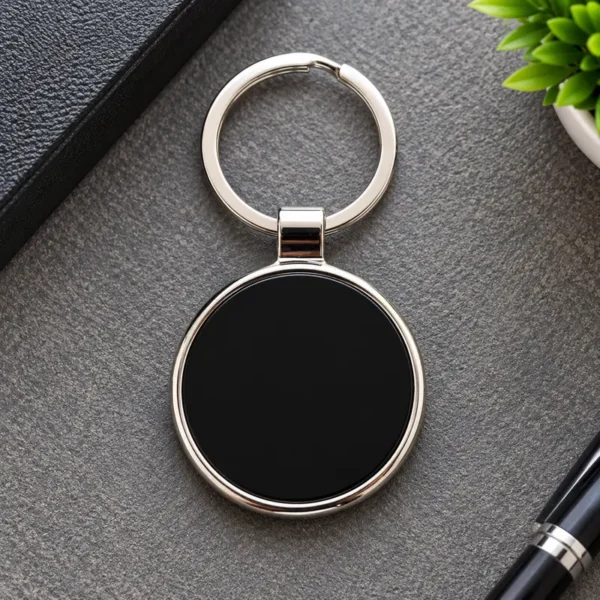 Classic Round Silver Frame Maxi Metal Keychain – Custom Laser Name & Logo Engraving | GullStore Pakistan