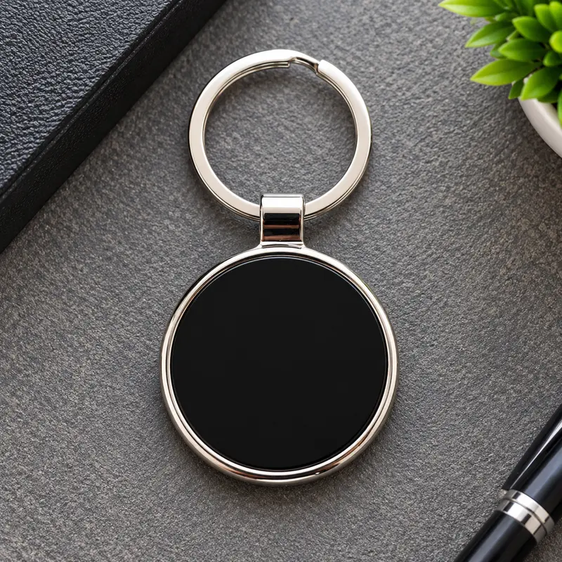 Classic Round Silver Frame Maxi Metal Keychain – Custom Laser Name & Logo Engraving | GullStore Pakistan